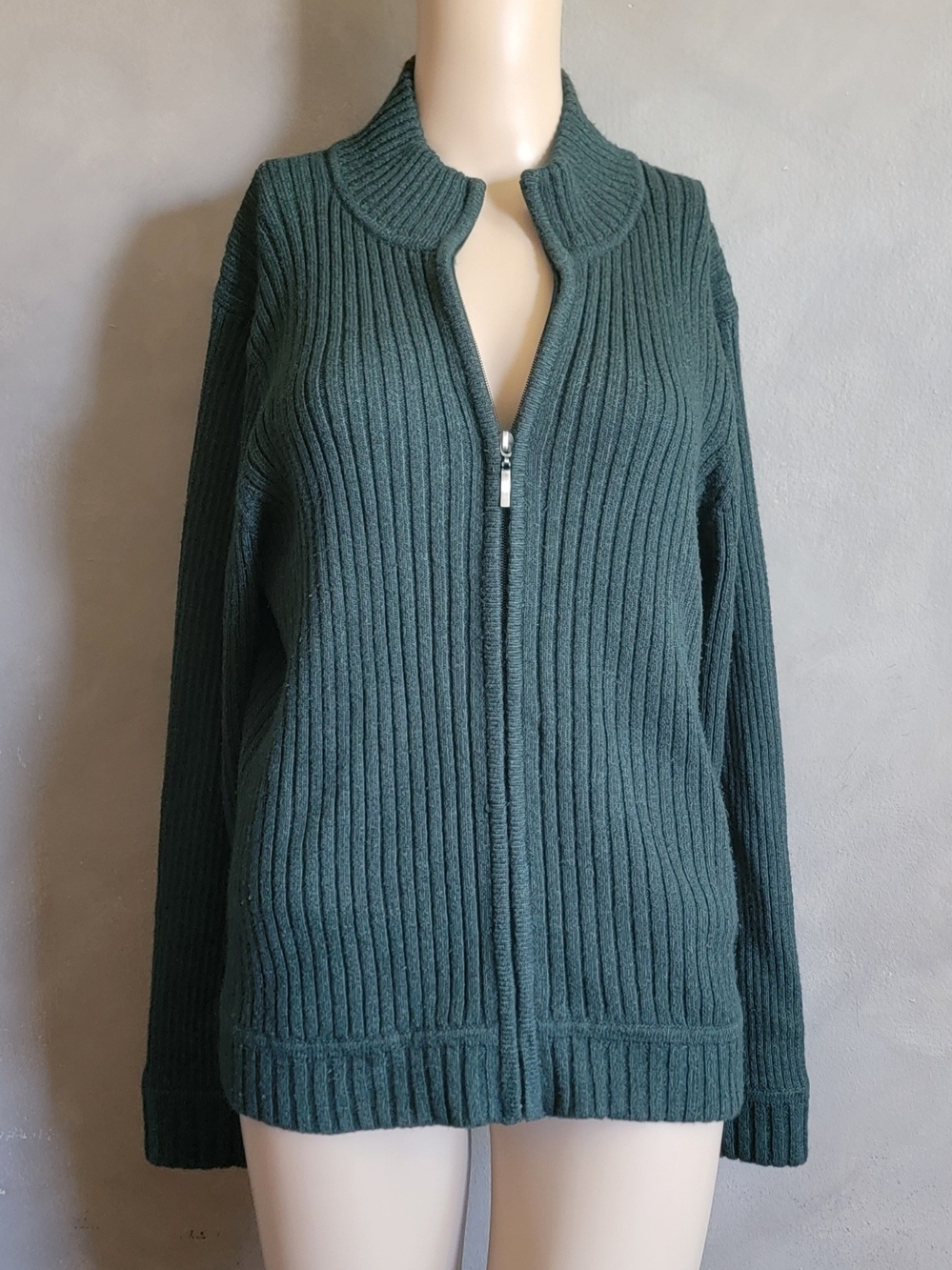 Liz Claiborne Sport Forest Green Ribbed Zip-Up Cardigan Size M - Picture 5 of 7